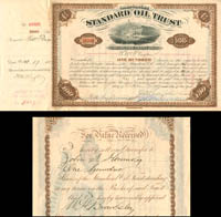 Standard Oil Trust Issued to and Signed 3 times by H.M. Flagler - Stock Certificate